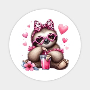 Valentine Sloth Drinking Ice Cream Magnet